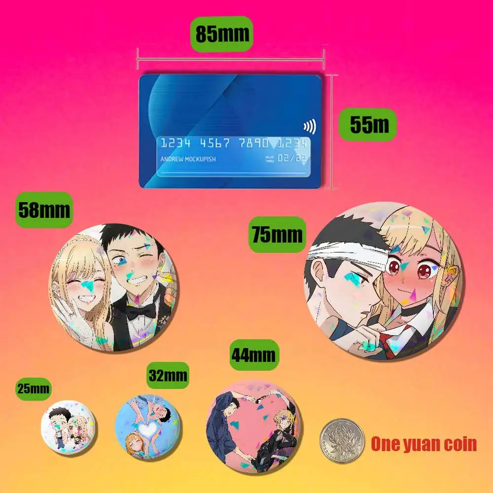 For W-Wakana G-Gojo M-Marin K-Kitagawa Badge Cover Pin DIY Insignia 75mm Button Emblem Round 25mm Hat Cap Laser Film
