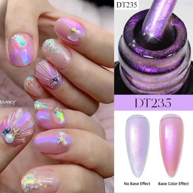 MEET ACROSS 7ml Auroras Glitter Gel Polish Niebieski Fioletowy iskrzący żel Nail Art Semi Permanent UV Gel 2 W 1-funkcji Top Coat