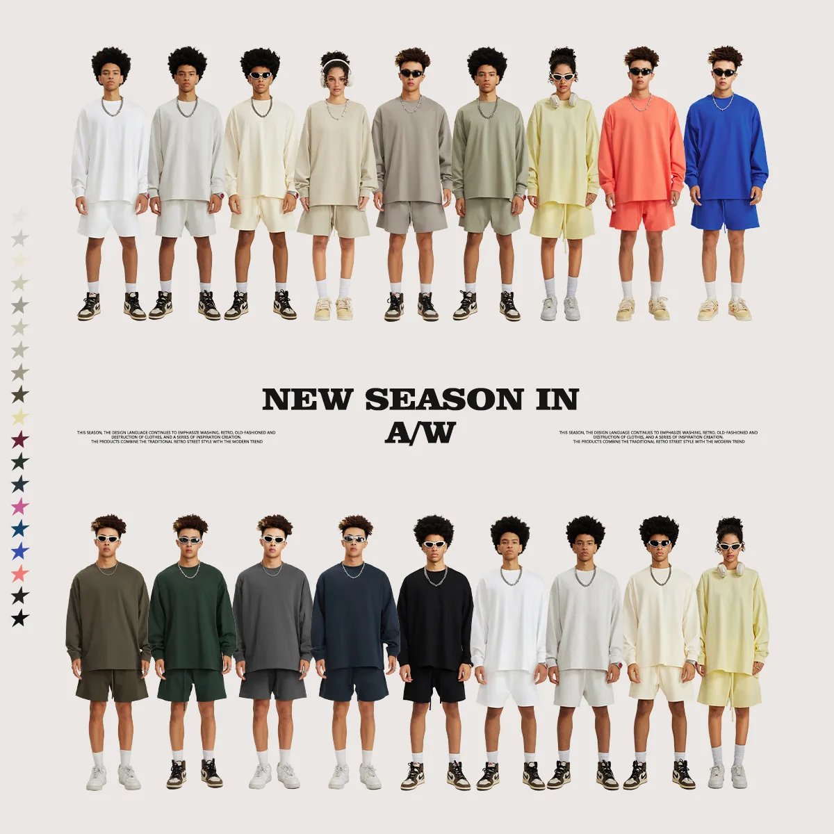 Spring American-style trendy solid-color heavyweight men's clothing long-sleeved loose pure cotton base shirt t-shirt for men