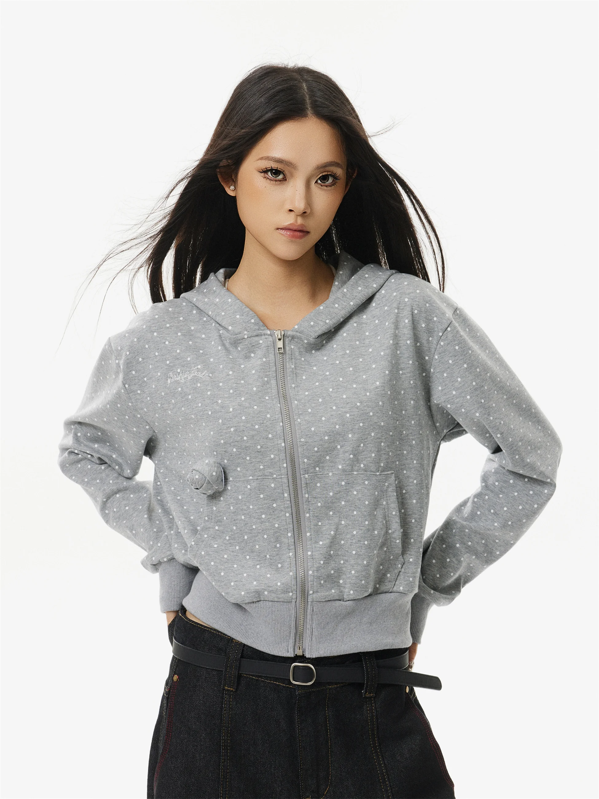 เสื้อฮู้ดลายจุดสไตล์อเมริกันย้อนยุค MTTEAT ทรงหลวม สบายๆ แฟชั่นสตรีท ผ้าคอตตอนผสมโพลีเอสเตอร์