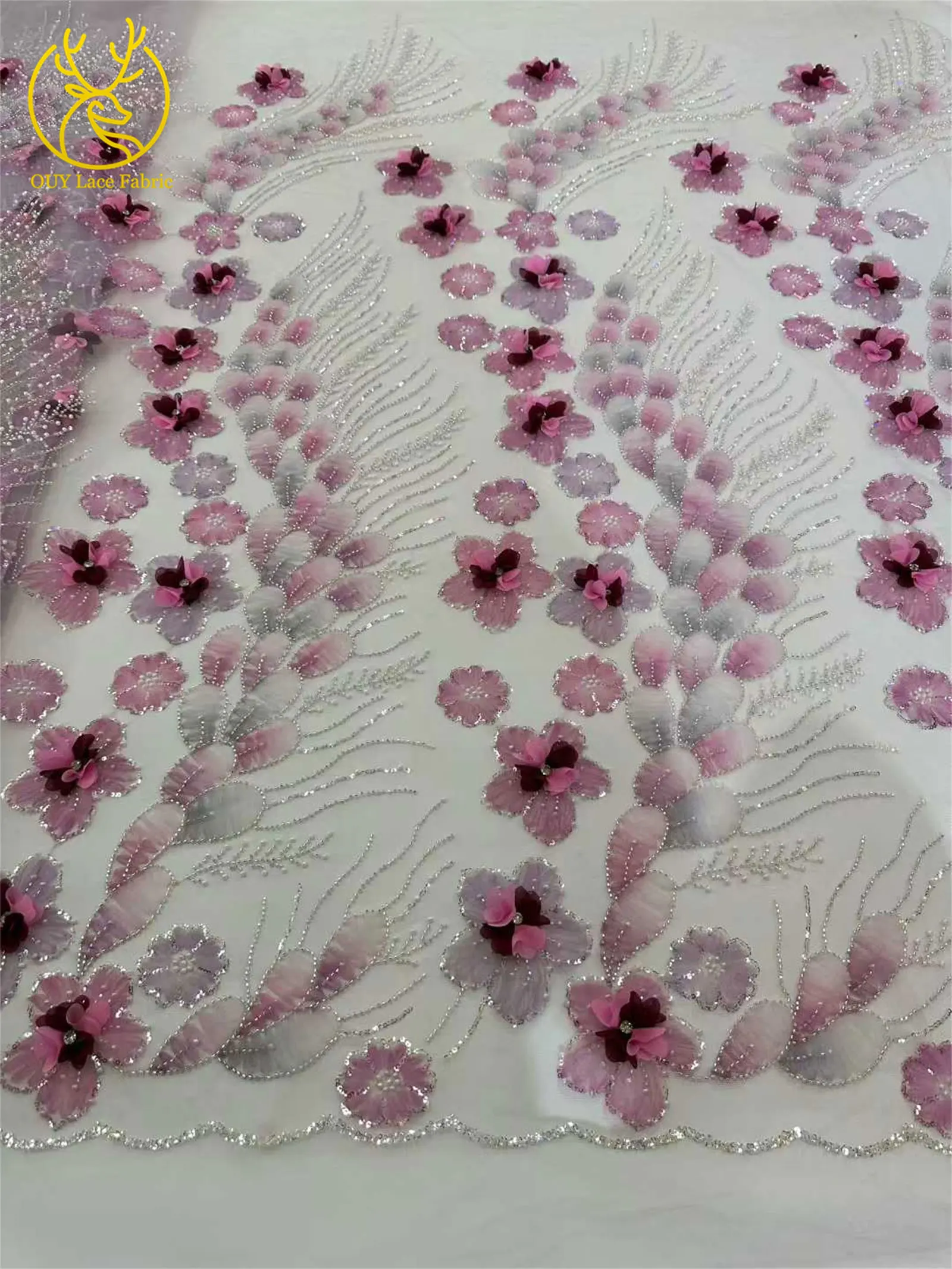 3D-Mesh-Blumen Silber Perlenbesetzter Hochzeitskleid-Spitzenstoff 2026 Afrikanische Französische Pailletten-Stickerei Tüll für Brautparty-Näharbeiten – Detail 9