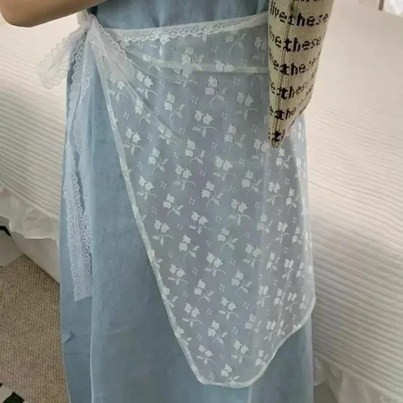 Jupe florale mode coréenne printemps été Version coréenne jupe de gaze superposée en dentelle Unique avec cravate tablier fille épicée Streetwear