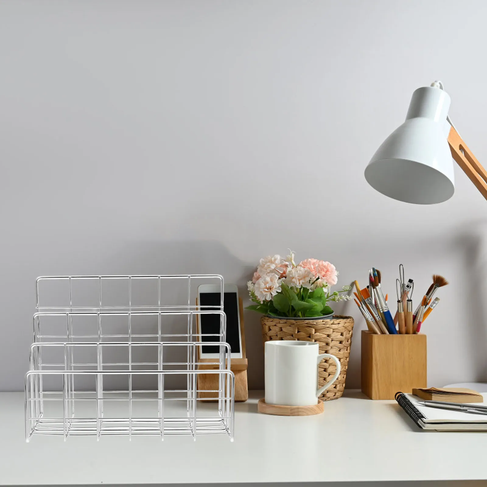 

Desktop Iron Art File Holder Mail Organizer Desk File Organizer Multifunctional Folder Storage for Office Study Room