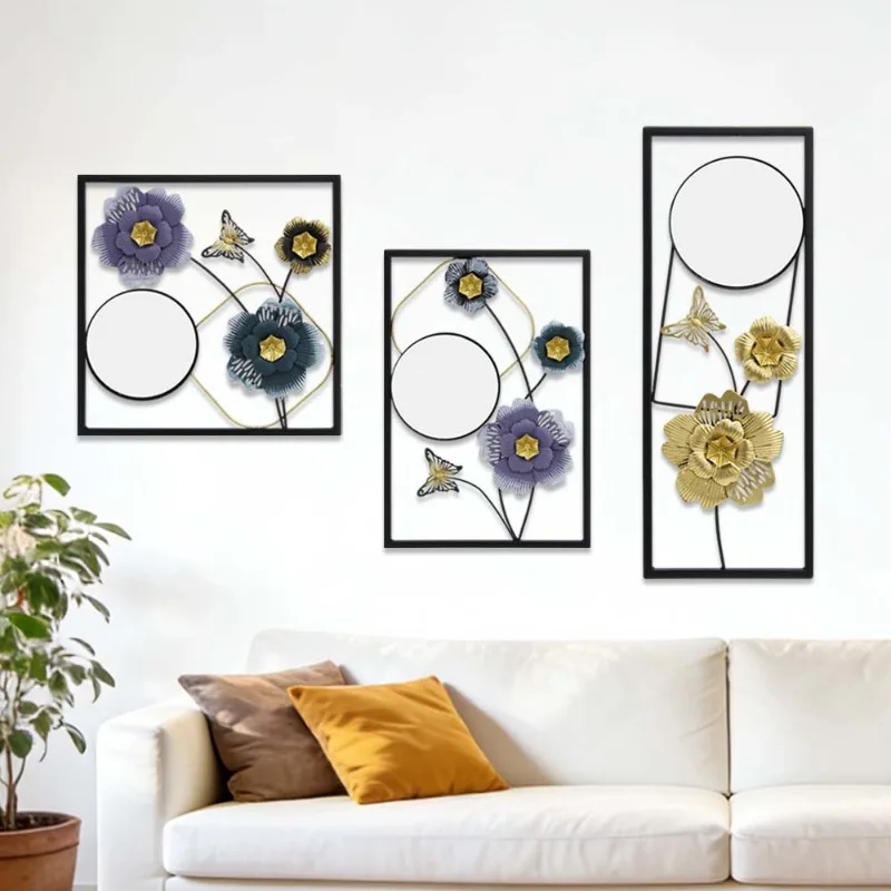 Retro Chinese Style Wrought Iron Mirror Wall Decoration Painting Bedroom Entrance Living Room Background Wall Painting Espejos
