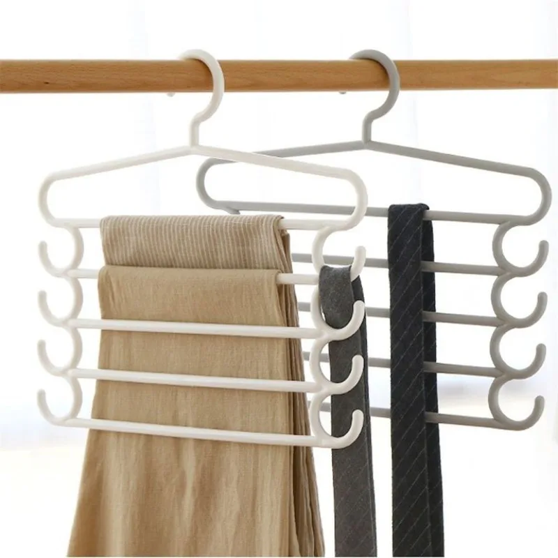 5 Tier Non Slip Multi Layer Clothes Hanger for Wardrobe Organization Space Saving Closet Storage Rack for Pants Ties and Scarves