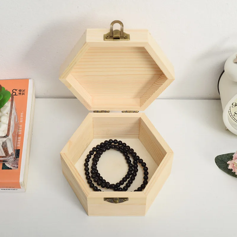 Fashion Gift Box Simple Portable Diy Hexagon Shaped Wood Jewelry Box High Quality Convenient Wedding Holder Jewelry Display New