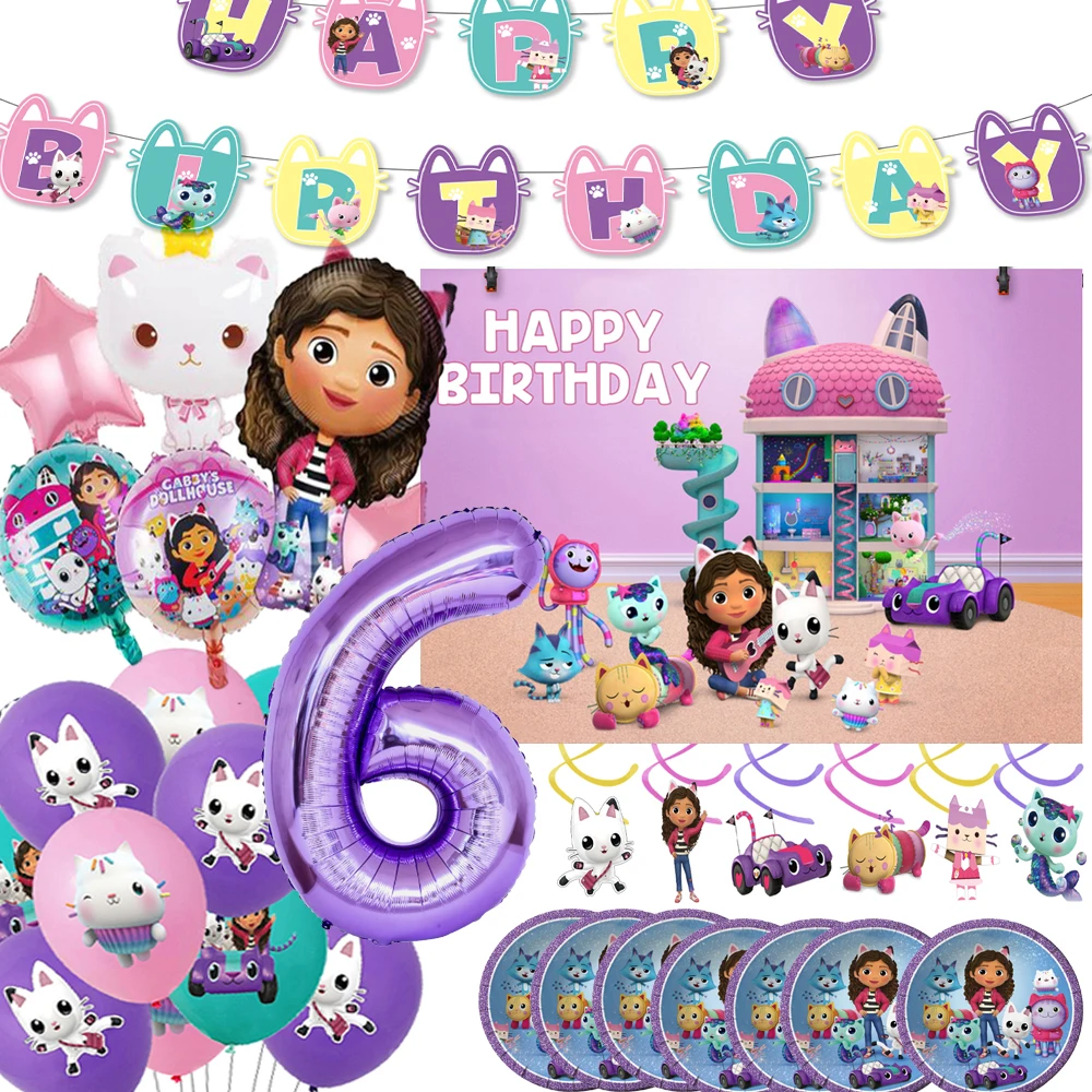 Gabby Dollhouse Decorações De Aniversário, Gatos Balão, Talheres, Pano de fundo, Banner, Pratos, Meninas, Presentes Kids, Happy Birthday Party