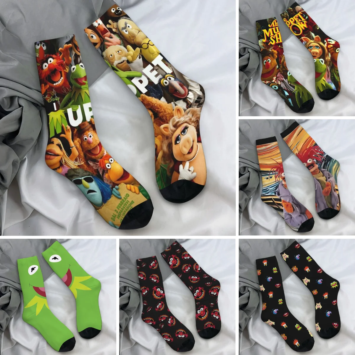 Adults Men Socks Kermit Frog Muppet Show Stockings Winter Funny Comfortable Socks Design Cycling Non Slip Socks