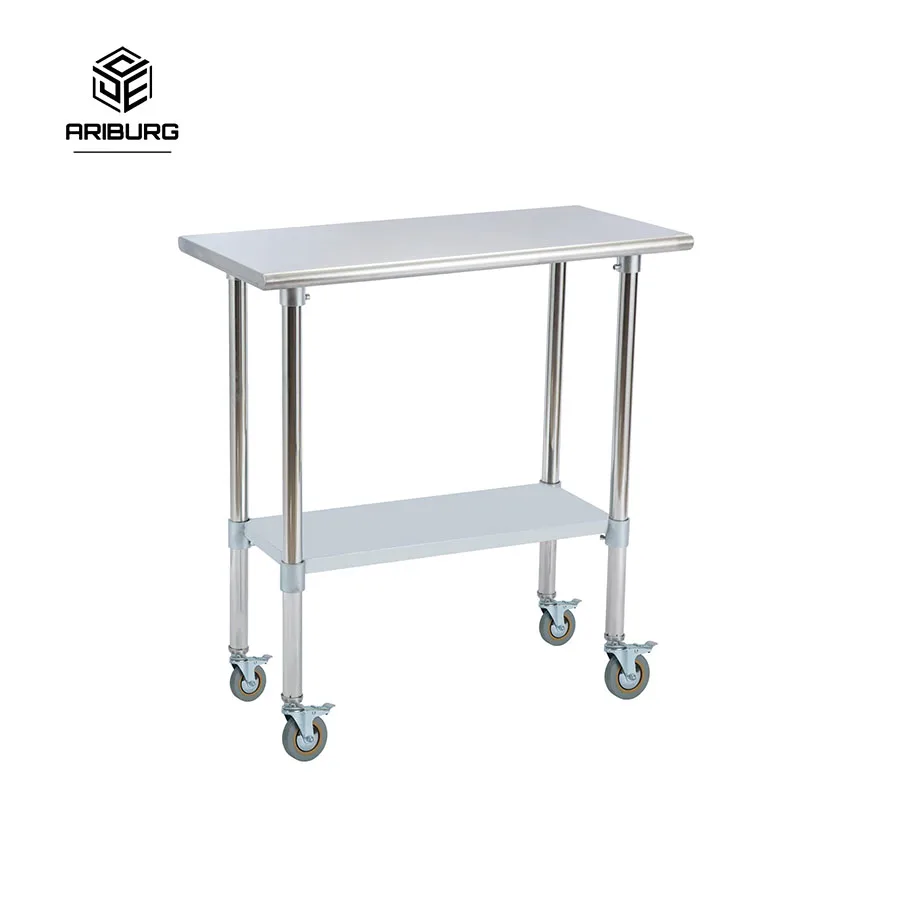 

Stainless Steel Work Table w/Undershelf and Casters Commercial Kitchen Work & Prep Table for Restaurant Home and Hotel