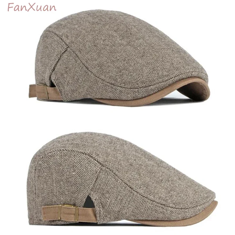 

Зимняя плотная кепка газетчика, мужские винтажные береты в елочку для женщин, Повседневная Регулируемая Кепка в полоску