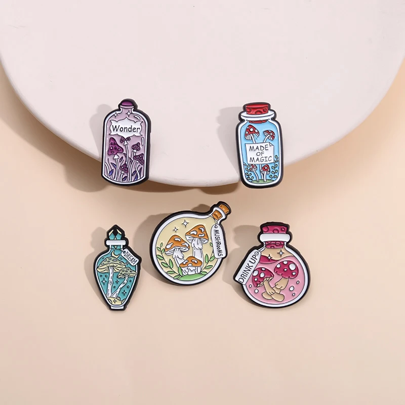 Drink Up Magic Potion Enamel Pins Wonder Dream Mushroom Bottle Made Of Lapel Pin Badge Metal Brooches Clothes Backpack Jewelry