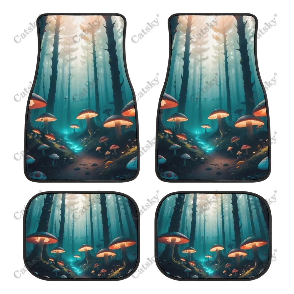 Fantasy Colorful Mushrooms Car Floor Mat Vintage Carpet Anti-Slip Rubber Mat Pack of 4 Auto Accessiores for Car SUV Van