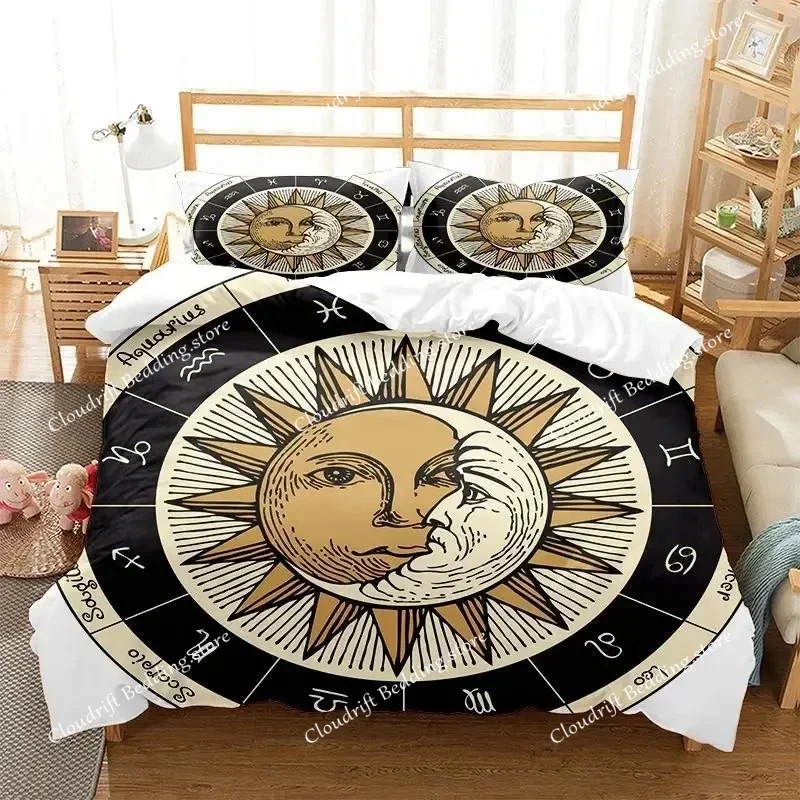 

Sun and Moon Bedding Set KingQueen Size Twelve Constellations Zodiac Comforter Cover Adults Astrology Polyester Duvet Cover