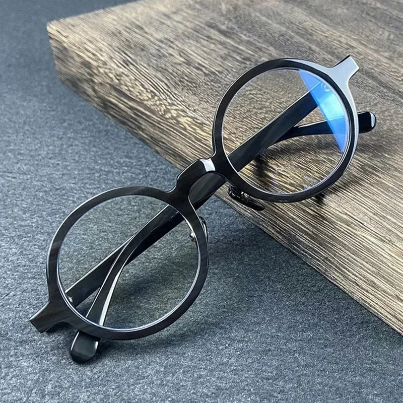 Natural Water Buffalo Horn Eyeglass Frames Retro Round Design for Men  Women Handmade By High-End Designer Optical Glasses
