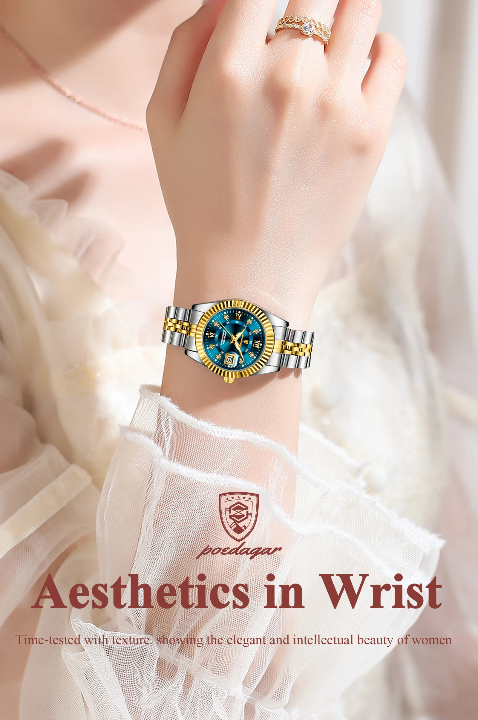 POEDAGAR Top Luxus Uhr Für Frauen Wasserdicht Edelstahl Leucht Datum Damen Uhr Quarz Mode Elegante frauen Uhren – Detail 2