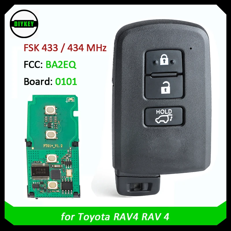 

DIYKEY Board ID 0101, MDL BA2EQ Smart Prox Remote Key Fob 3 Buttons FSK 433MHz/ 434MHz for Toyota RAV4 RAV 4 2012 2013 2014 2015