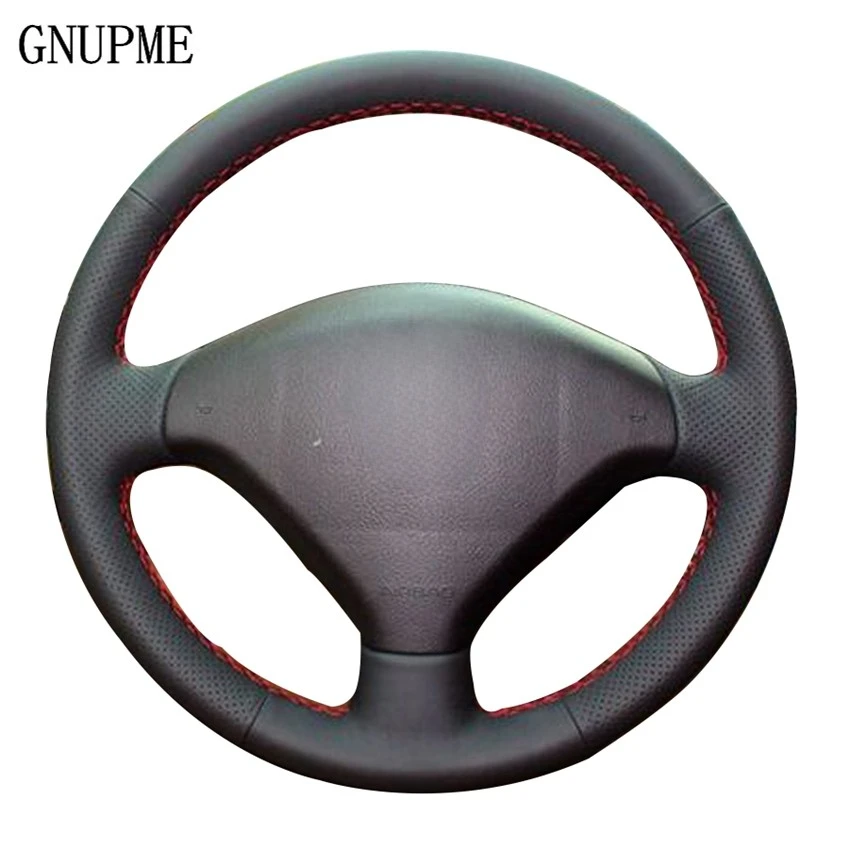 DIY Black Hand Sewing Steering Wheel Cover Sofe Artificial Leather Car Steering Wheel Cover for Peugeot 307