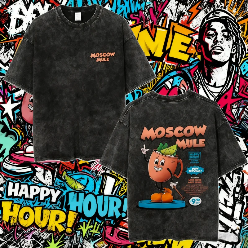 2025 verano Bloody Mary cóctel dibujos animados divertido Meme lavado hombres mujeres Casual Vintage camisetas 100% Camiseta estampada de algodón puro