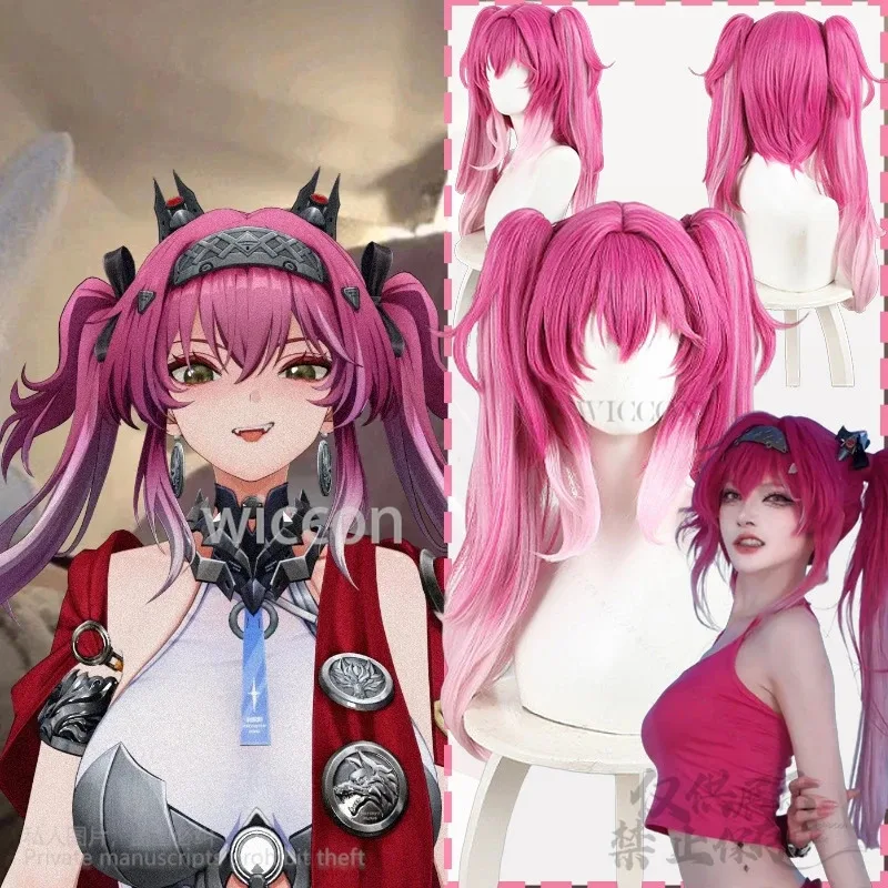 DY20루파 지라이 케이 소녀 코스프레 게임 윈터링 웨이브 애니메이션 핫핑크 트윈 포니테일 그라데이션 Y2K 헤어 할로윈 파티 코스튬 커스텀