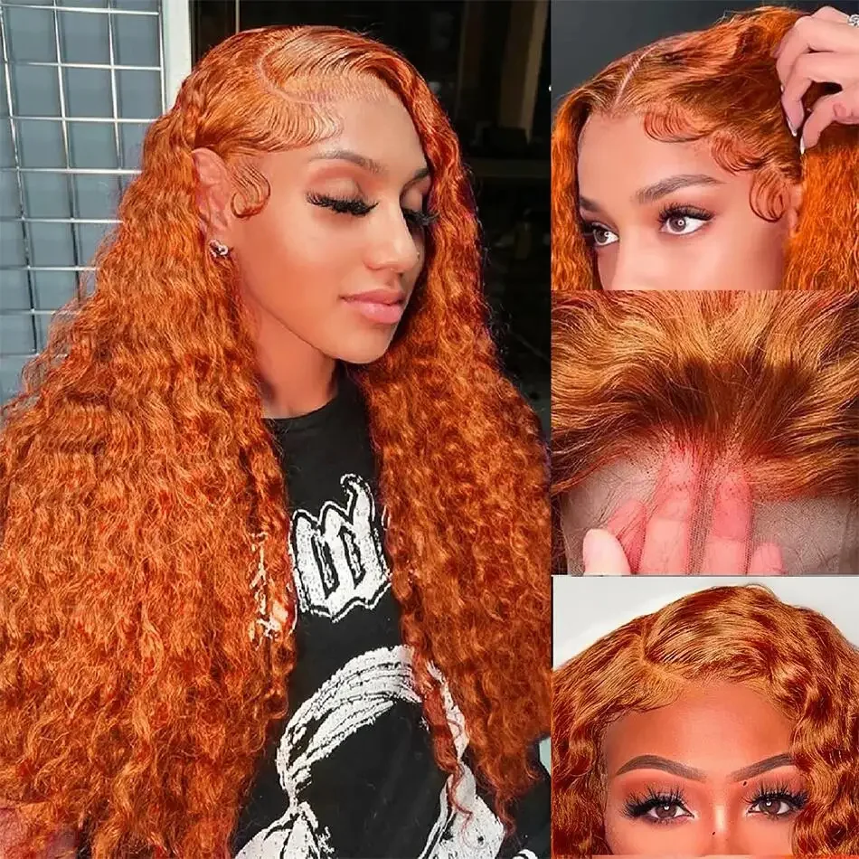 13x6 Hd Lace Frontal Preplucked Brazilian Human Hair Curly Wig Orange Ginger 13x4 Lace Front Deep Wave Human Hair Wigs for Women