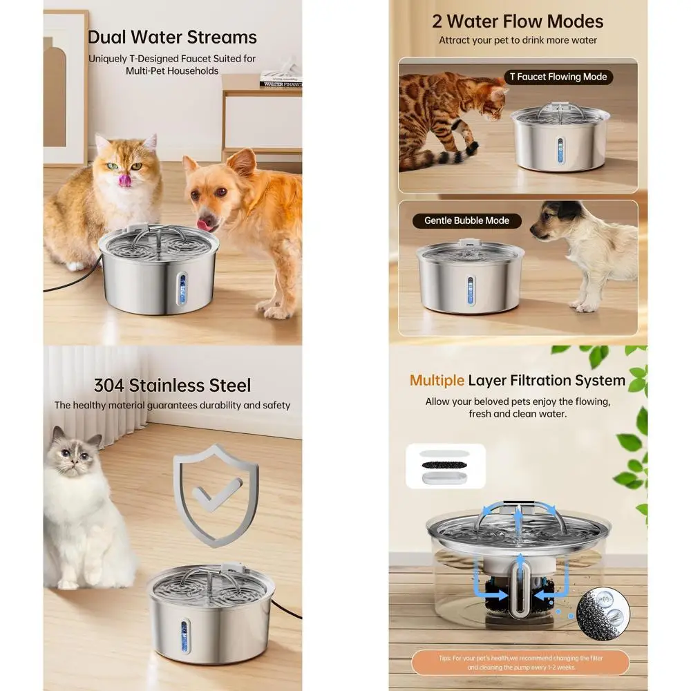 

Cat Water Fountain Stainless Steel, 3.2L/108OZ Pet Water Fountain for Drinking,Automatic Metal Dog Water Fountain with 4 Filters