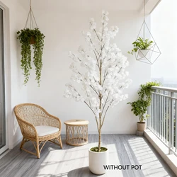 100-220cm Artificial White cherry Tree plant Branches Realistic Fake Silk leaves indoor decoration Faux Plant for Home Wedding