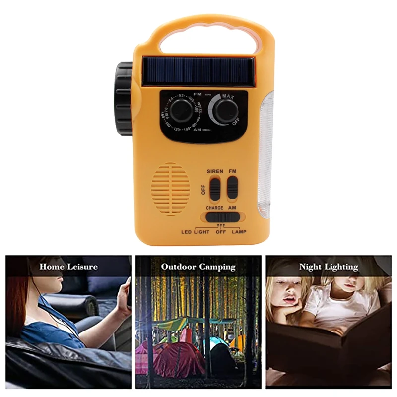 D339 الشعلة الشمسية راديو متعدد الوظائف إنذار الطوارئ الصوت شحن الهاتف الخليوي AM FM كرنك اليد مولد راديو