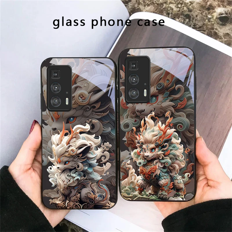Kirin with flowing hair For Motorola Moto Edge 20 Lite 30 Pro 40 Neo 50 Ultra G45 G54 G55 G75 G84 G85 G Play 23 Glass Phone Case view 4