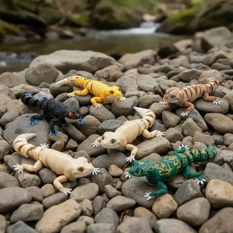 3D Printed Articulated Lizard Model Colorful Realistic Eyes Flexible Fidget Toy for Home Ornament Birthday Gift for Teens
