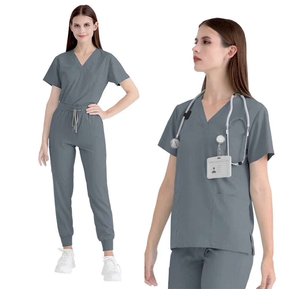 Operating Room Short-sleeved V Collar Hand Dress Blouse Overalls Nurse's Uniform Doctor's Medical Uniform Infirmière