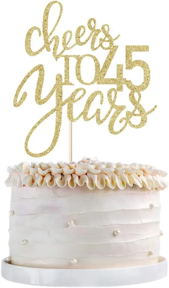 Goldglitzer-Tortenaufsatz „Prost auf 45 Jahre“, Geburtstagstorten-Dekorationen zum 45. Geburtstag, perfekt für die Tortendekoration zum 45. Geburtstag – Detail 1