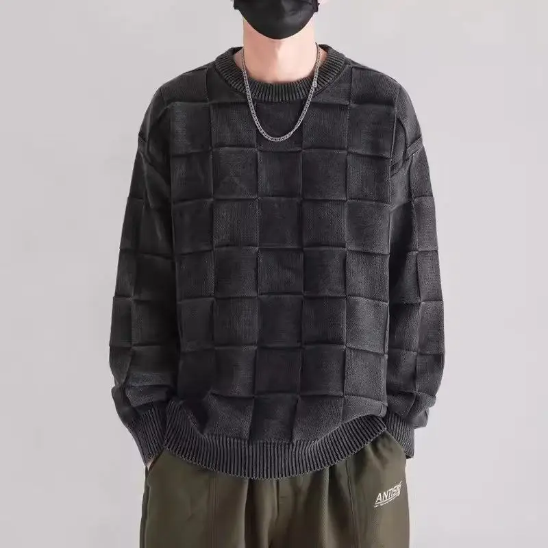 

Waed Knitted round Ne Men's Base Layer irt American Retro Sle New Faion Sweater Casual Loose Fit Long Sve