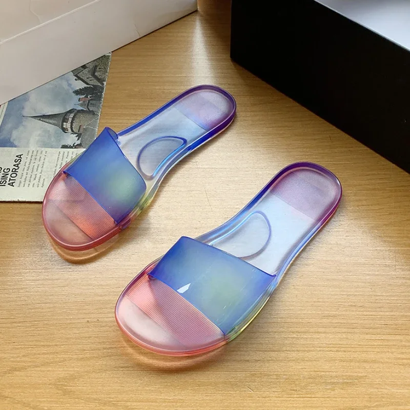 Women Slippers Pvc Transparent Crystal Casual Shoes Ladies Sandals Fashion Summer Clear Flip Flops Flat Slippers Zapatos Mujer