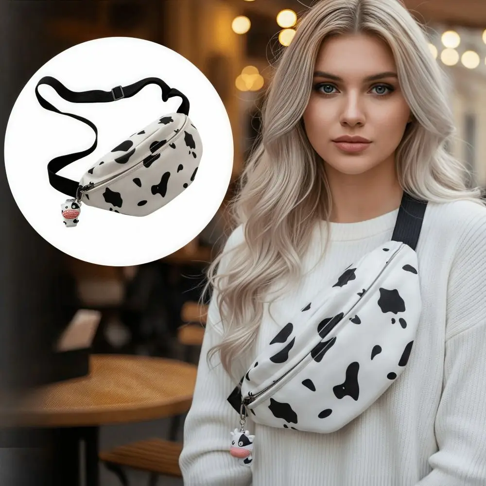 

Fashion Cow Print Chest Bag Water Proof Large Capacity Fanny Pack Black and White Color Wear-resistant Crossbody Bag Girls Boys