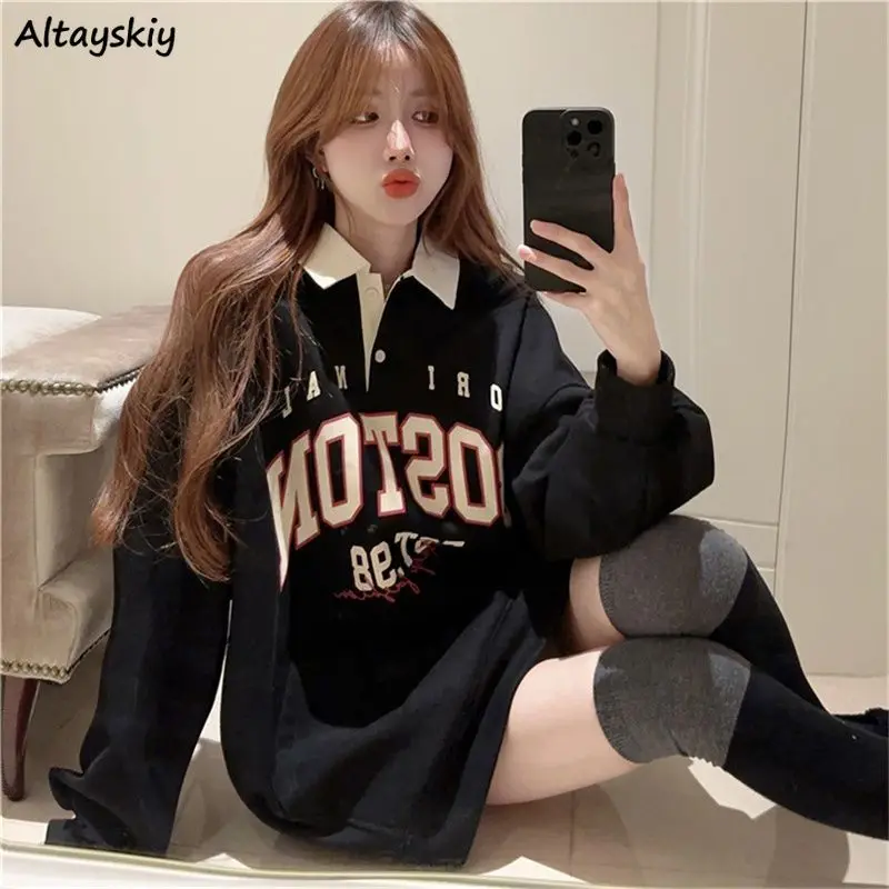 

Autumn Panelled Sweatshirts Women Y2k Vintage Casual Streetwear Loose Personality Tender Korean Style Girls Cozy Temper Clothes