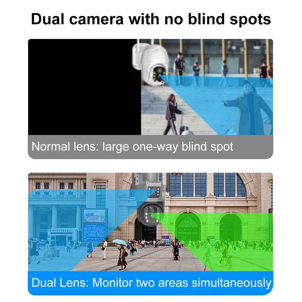 4K 8MP Solar Battery WiFi Camera Dual Lens Dual Screens Outdoor Camera PIR Human Detection Security Protection PTZ Video Cameras