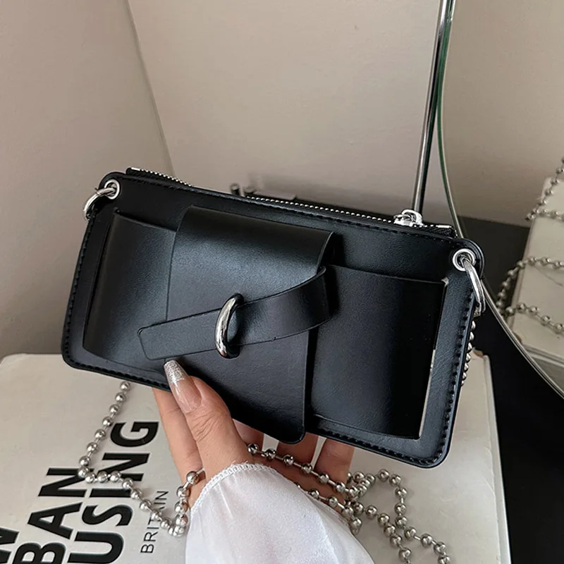 Bead Chain Women Mobile Phone Crossbody Bag Solid Color PU Shoulder Bag Daily Commute Office Work Solid Color Handbag and Purses