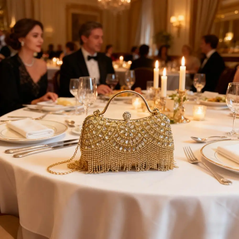 

Женский клатч большой емкости со стразами, металлическая верхняя ручка с кисточками, вечерняя банкетная сумка, вечерние, свадебные, блестящая сумочка на запястье