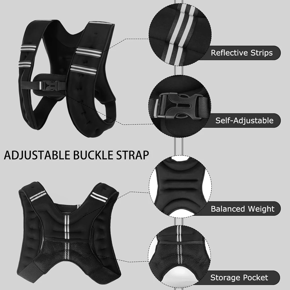 1PCS Weighted Vest, 3kg/6.6lbs, 5kg/11lbs Weight Vest for Men Women, Body Weight Vests Adjustable with Reflective Stripe