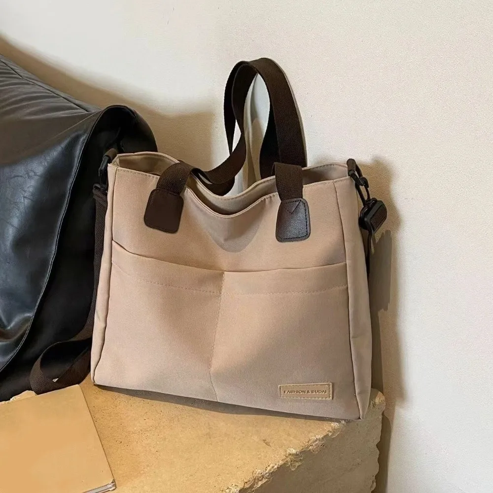 Stylish Portable Multi-Pocket Tote Bag Thickened Polyester Large Capacity Bag with Shoulder Strap Simple Crossbody Bag Commuting