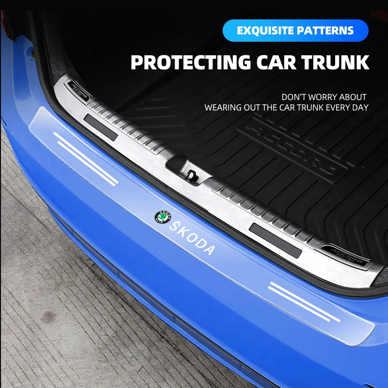 Car Transparent Rear Bumper Plate Trunk Guard Sticker For Skoda Logo Octavia Kodiaq Fabia Rapid Superb A5 A7 2 Kamiq Accessories