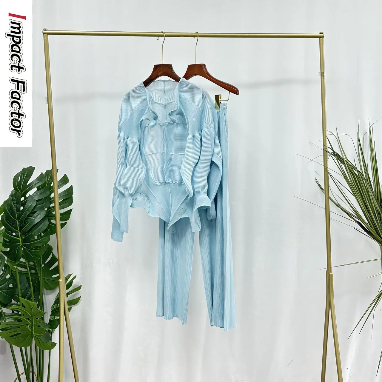 2025 Pleated Hot-selling Two-piece Set Version High-end Irregular Long-sleeved Cardigan Drape Casual Straight-leg Pants Set