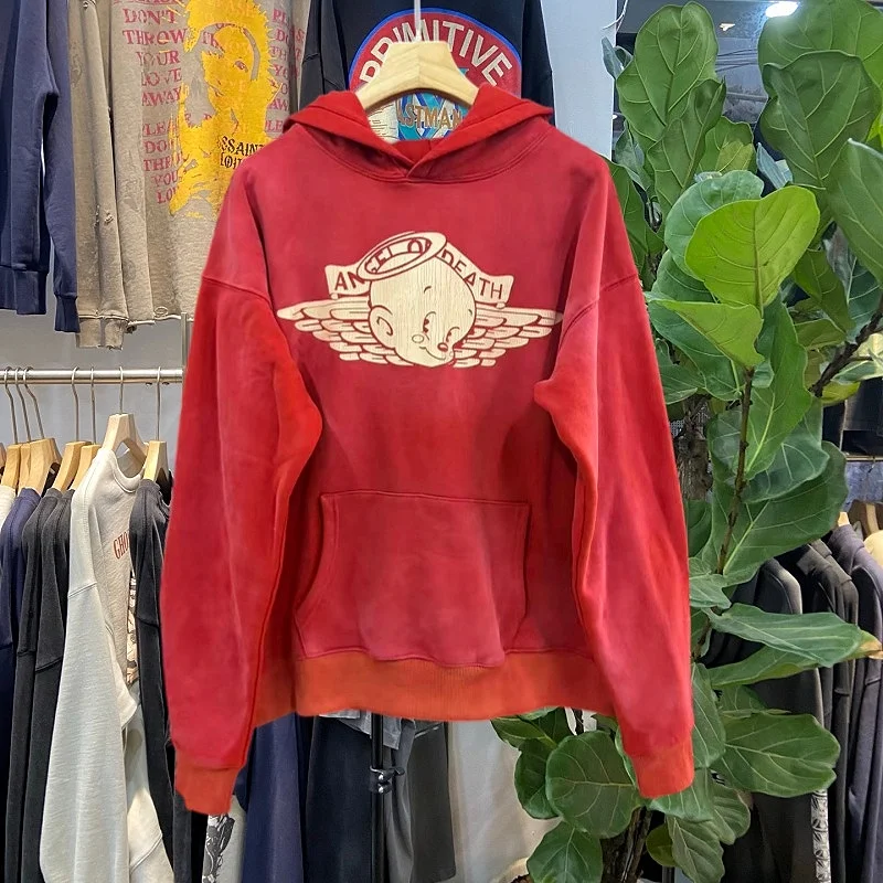 Retro Washed Hoodie Sweatshirt Men's Loose Fit Comfortable Long Sleeve Casual Style Printed Design Streetwear Trendy Brand