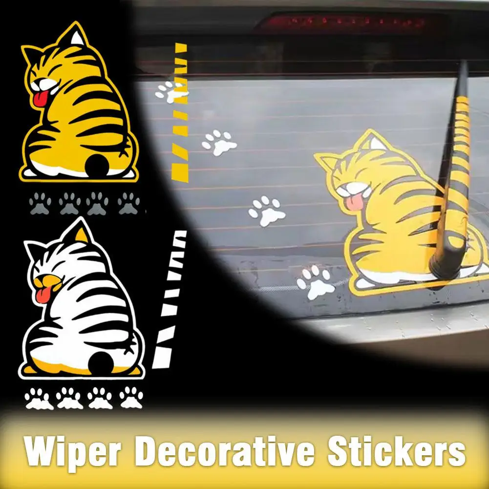 Car Rear Glass Reflective Wiper Stickers Cat Wagging Sticker Wiper Rear Sticker Tail Sticker Car Its Decorative L2E0