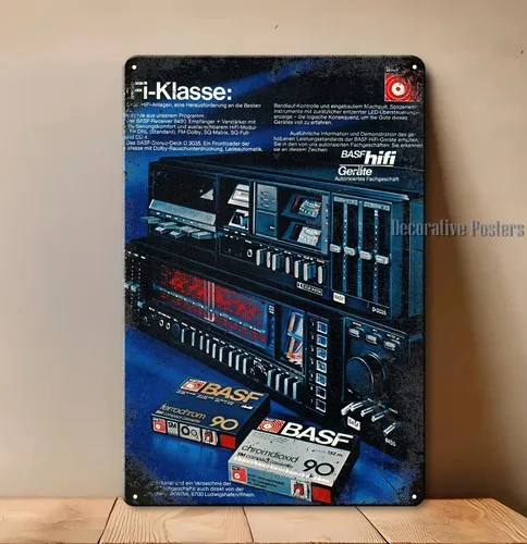 Y1,Basf Cassette Tape Vintage Hi-Fi Metal Poster Sign - Size: (20x30cm)  -aluminum