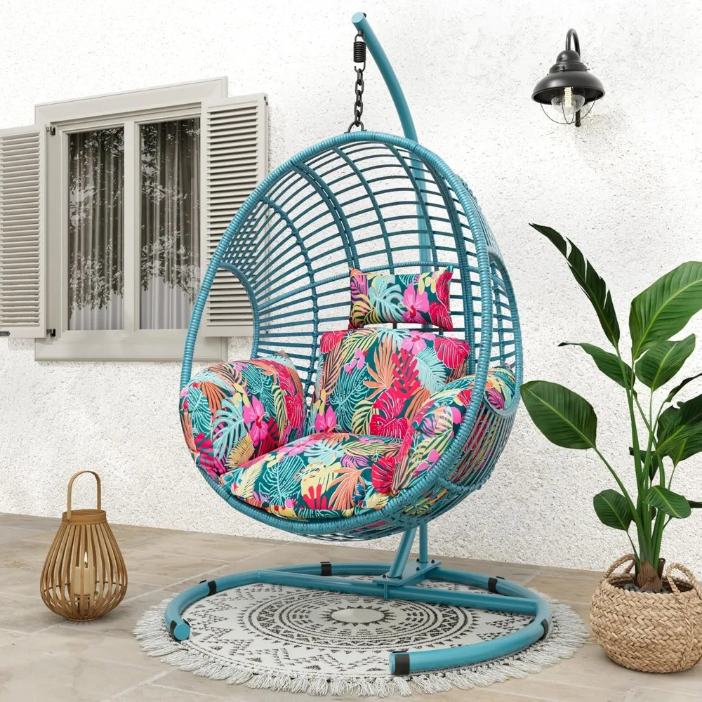 

Oversized Hanging Egg Chair Outdoor Wicker Swing Chair with Stand Rain Cover UV Resistant Cushion 400lbs Capacity for Patio, Gar