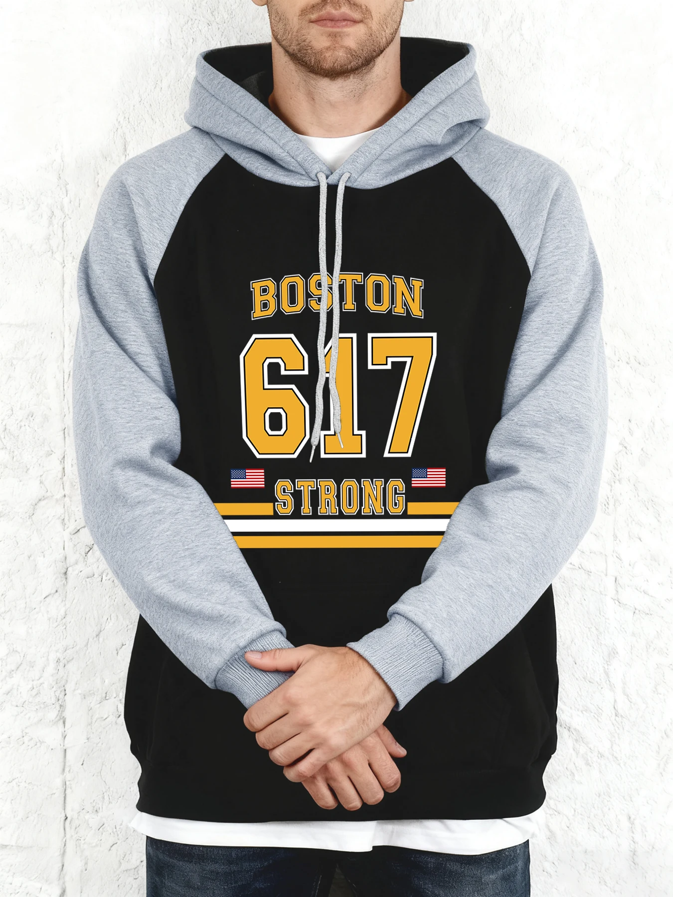 Sudadera con capucha raglán con estampado Boston Strong número 617 para hombre, sudaderas informales de otoño, jerséis suaves de nueva moda, ropa de calle con bolsillo para calle