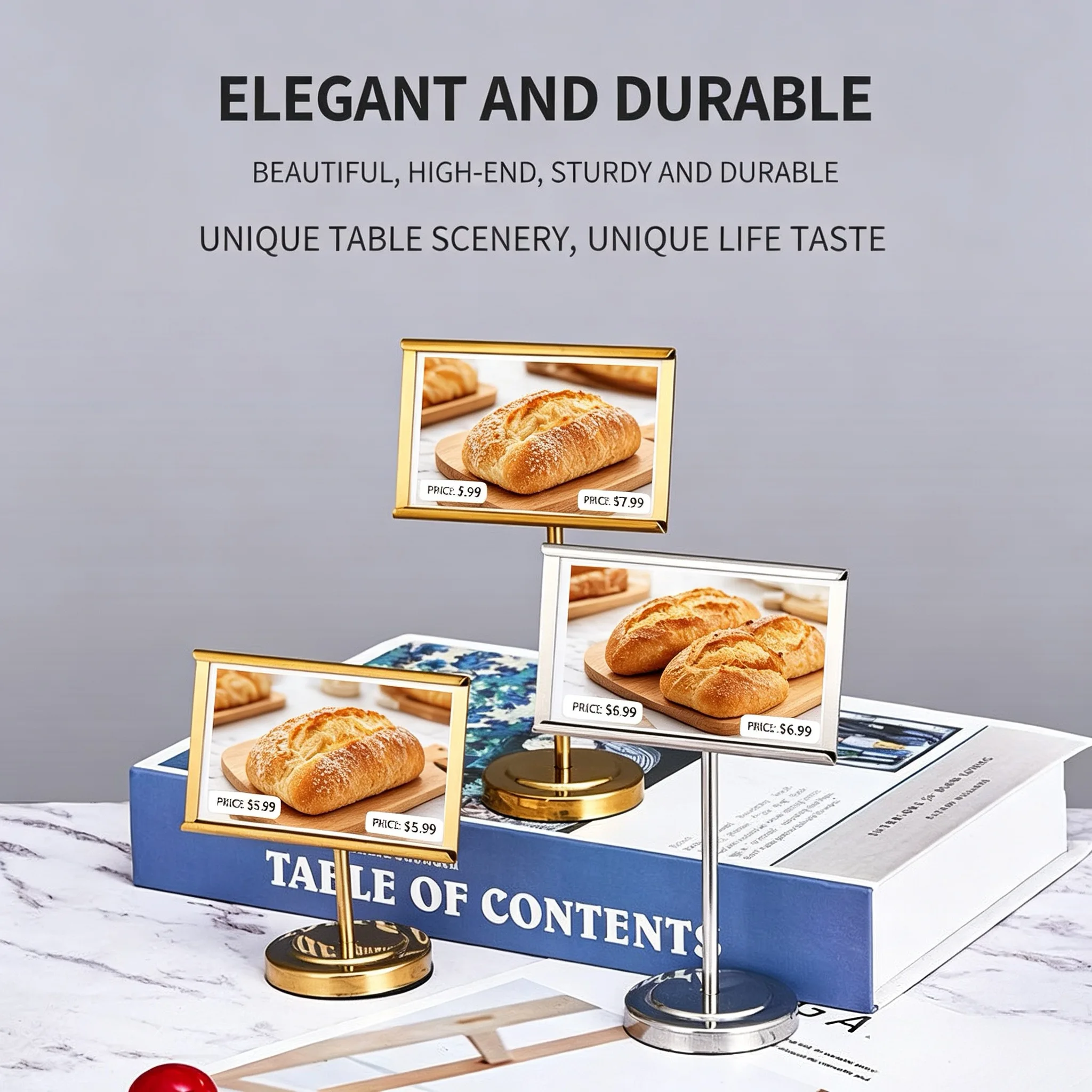 4 PCS 90x55mm Stainless Steel Menu Holder Display Stand Restaurant Table Number Name Card Holder Bread Price Label Holder Stand
