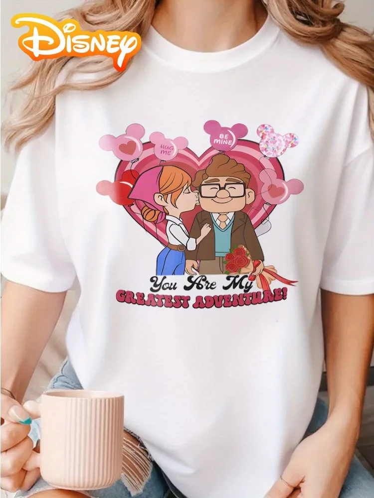 

Женская футболка Disney на День святого Валентина с милым мультяшным дизайном для пары с текстом «Лучшего приключения», повседневная романтическая забавная рубашка
