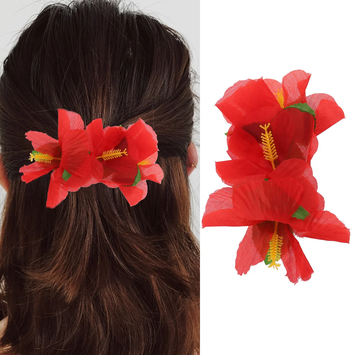 

6Pcs Hawaiian Flower Hair Clips Red Tropical Beach Wedding Bridal Barrette Hibiscus Party Hairpin Accessories Hair Clip